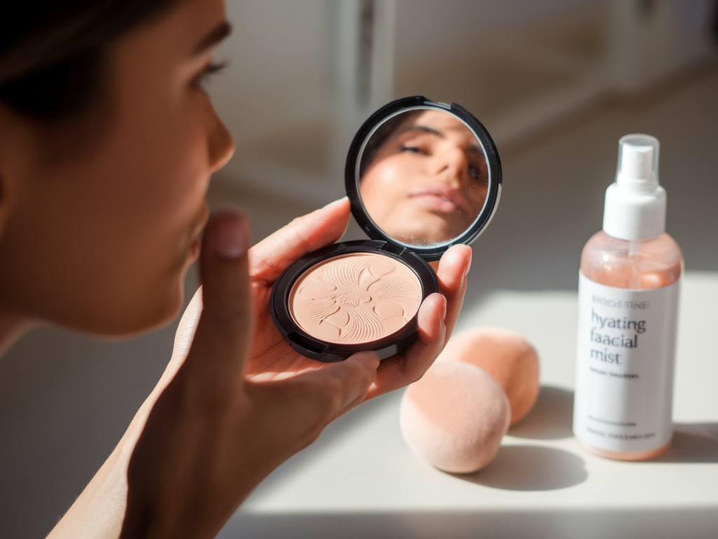 How to refresh dull foundation midday using two powder tricks and a hydrating facial mist