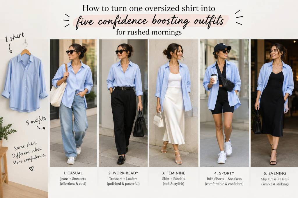 How to turn one oversized shirt into five confidence-boosting outfits for rushed mornings